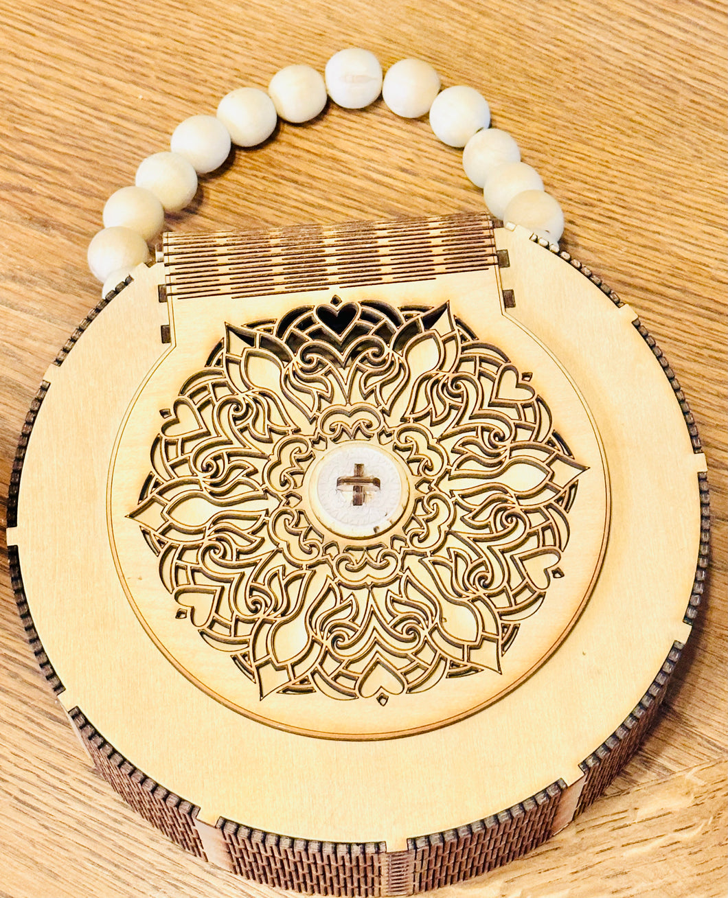 A Roundabout Wood Beaded Purse