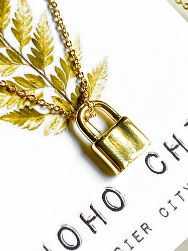 Gold Lock Slide Necklace