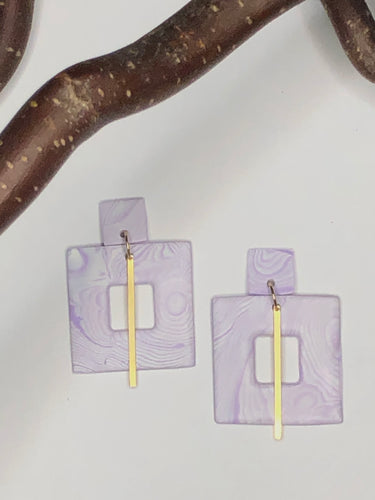 Lavender Square Polymer Earrings