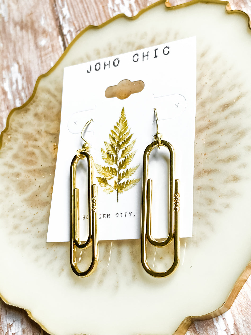 Gold Paper Clip Love Earrings