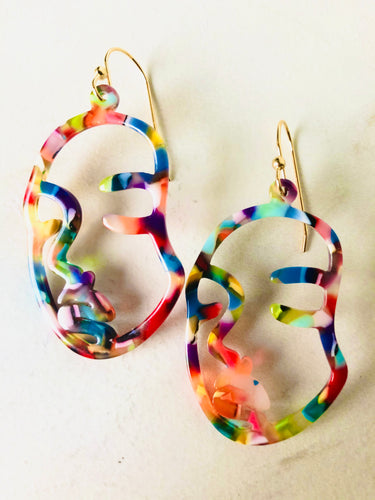 Rainbow Tortoise Shell Face Earrings